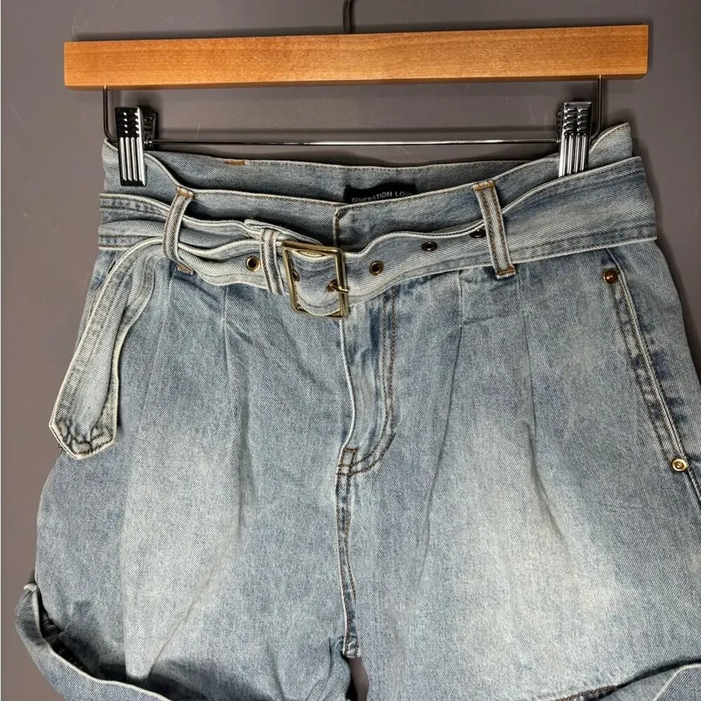 Generation Love High Waist Belted Denim Shorts Small